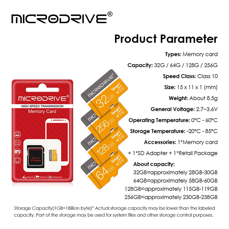 Micro TF/SD Card 128GB Class 10 16GB 32GB 64GB 256GB Memory Cards for Camare Phone Mini TF Card