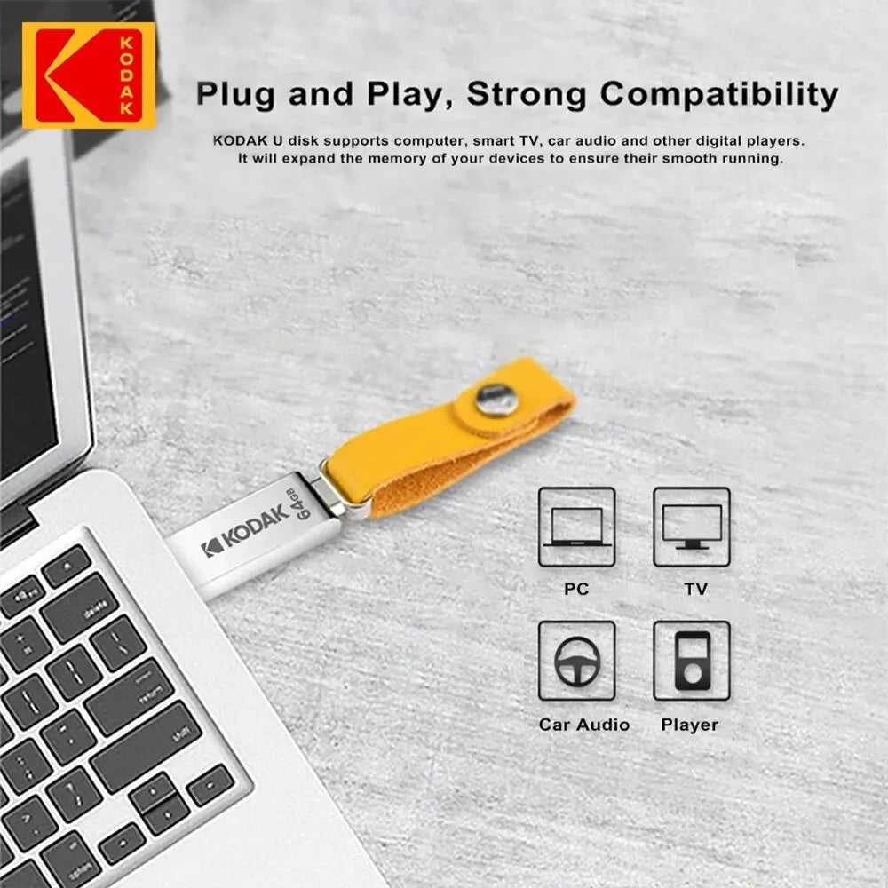 KODAK USB 2.0 Flash Drive 128GB 64GB 32GB Pen Drive Waterproof Mini Memory Stick Leather Metal U Disk