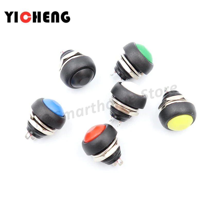 6Pcs PBS-33B push button switch 12MM small waterproof self-reset switch Round power lock-free reset switch spherical