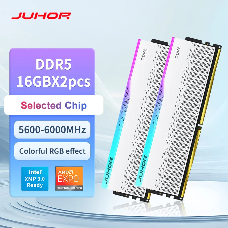 JUHOR Desktop Memory RGB DDR5 16GBX2 6000MHz 5600MHz  Dimm High speed Memoria Ram