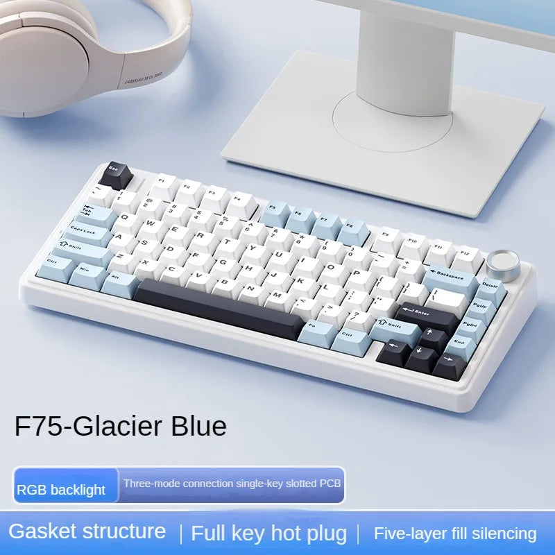 AULA F75 wireless Mechanical Keyboard,Gamer keyboard Customized Hot-Swap 75% Layout,OEM Profile Gasket Structure,Reaper Axis