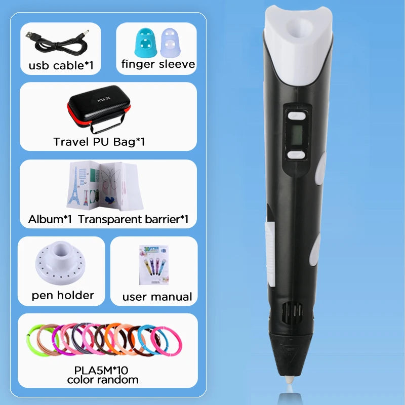 3D Pen Drawing Printing Pen With LCD Screen Compatible PLA Filament Toys Safe Paiting for Children DIY Christmas Birthday Gift