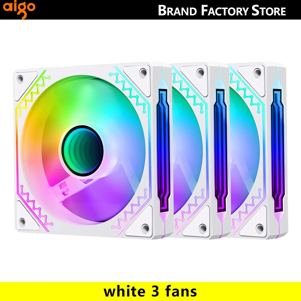 aigo Air12s PC Case Fan 12cm 4Pin 5V 3Pin ARGB Cyclic Mirror Light Effect PWM CPU 120mm Cooling Fan infinite space ventilador