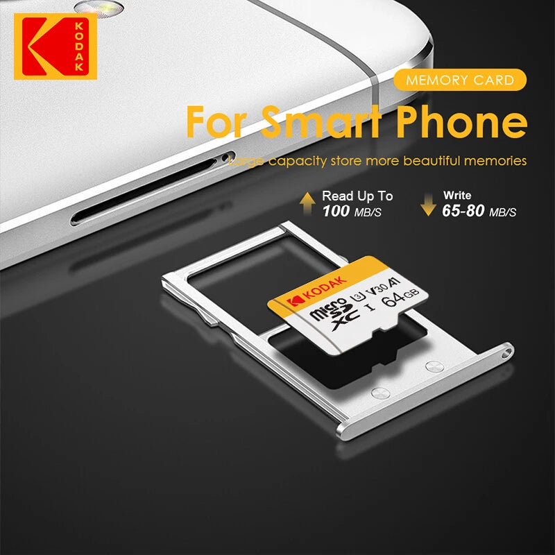 KODAK Mini Memory SD Card 256GB 128GB 64GB 32GB U3 V30 4K Full HD Micro TF Memory Flash Card for Phone/Computer/Camera