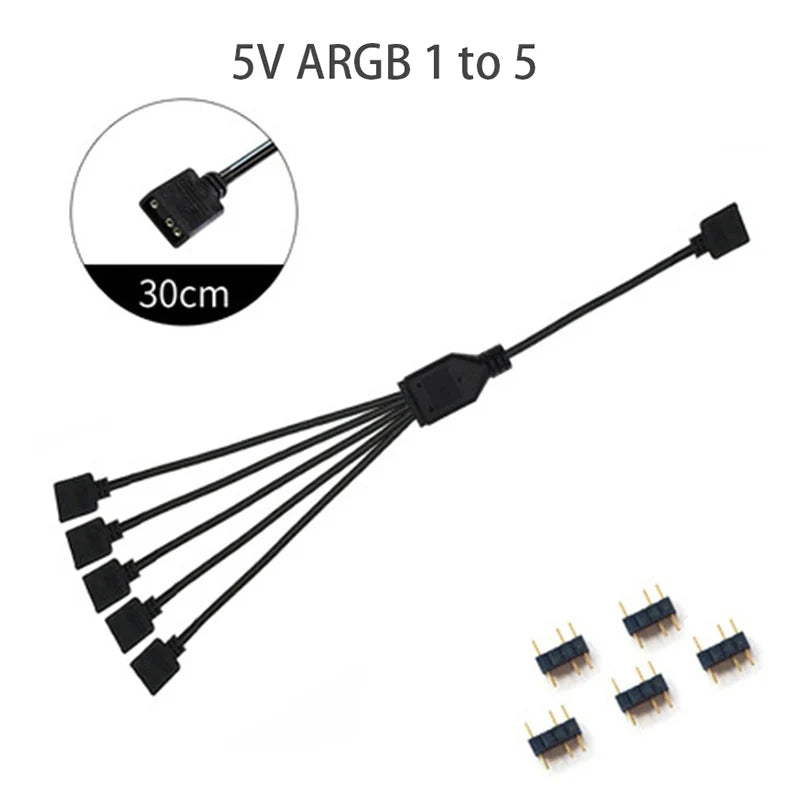 LDPCSJ RGB 3PIN 5V ARGB 1 to 2/3/4/5 Extension Line Sync Motherboard Cable 4PIN 12V for Computer Hardware