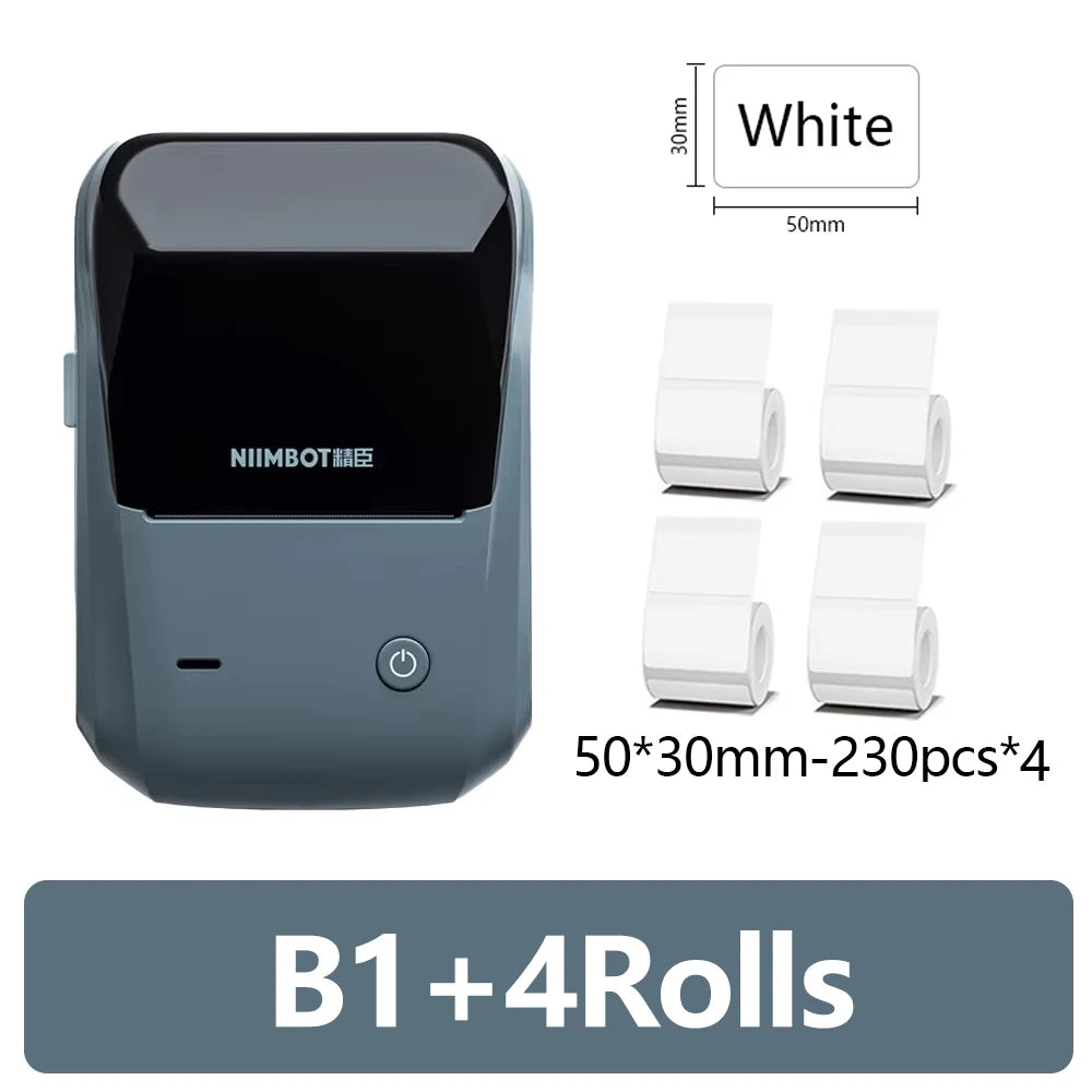 NIIMBOT B1 Portable Thermal Printer With Tapes 2 Inch Adhesive Label Machine Mini Bluetooth Sticker Maker Waterproof Labels Roll