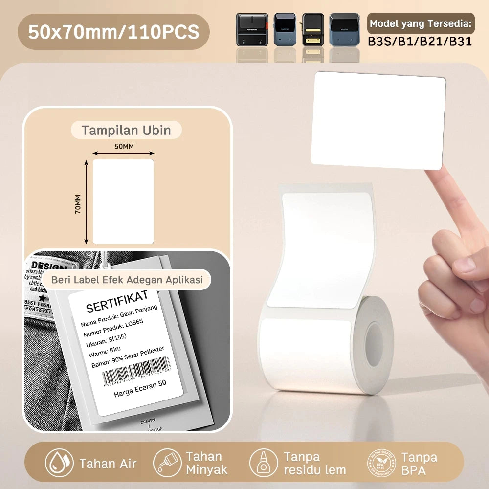 NIIMBOT B21/B1/B3S Full white series Thermal Label Sticker Paper Printable 20-50mm