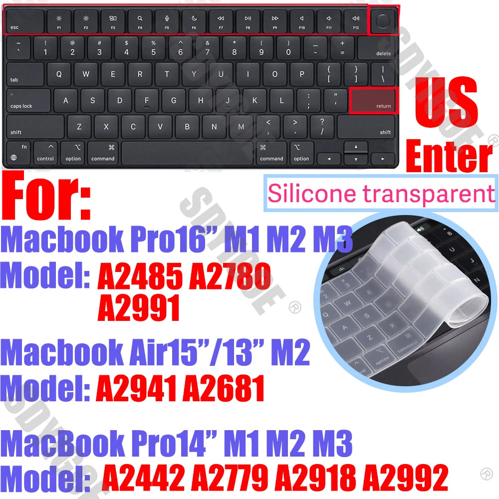 Silicone Keyboard Cover Skin for all models MacBook Air/Pro13“14”15“16” M1 M2 M3 Chip Model A2918 A2991 A2338 A2337 A2681 US&EU