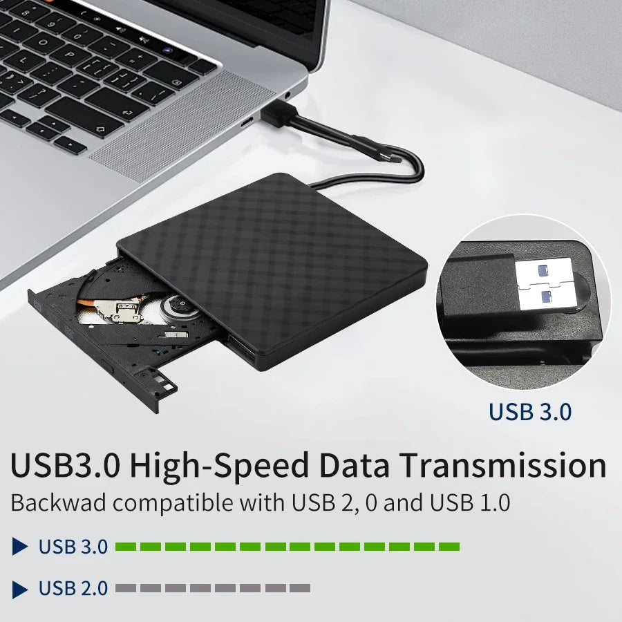 External DVD Drive USB 3.0 Portable Slim Optical Drive Burner Reader Player Tray Type Portable For for Laptop PC Computer